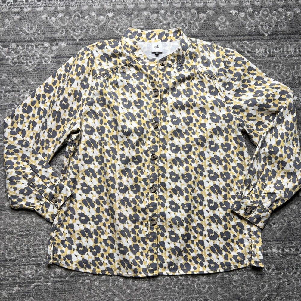 Cabi The Dreamer Providence Shirt Jacket Large Yellow Gray Leopard Animal Print